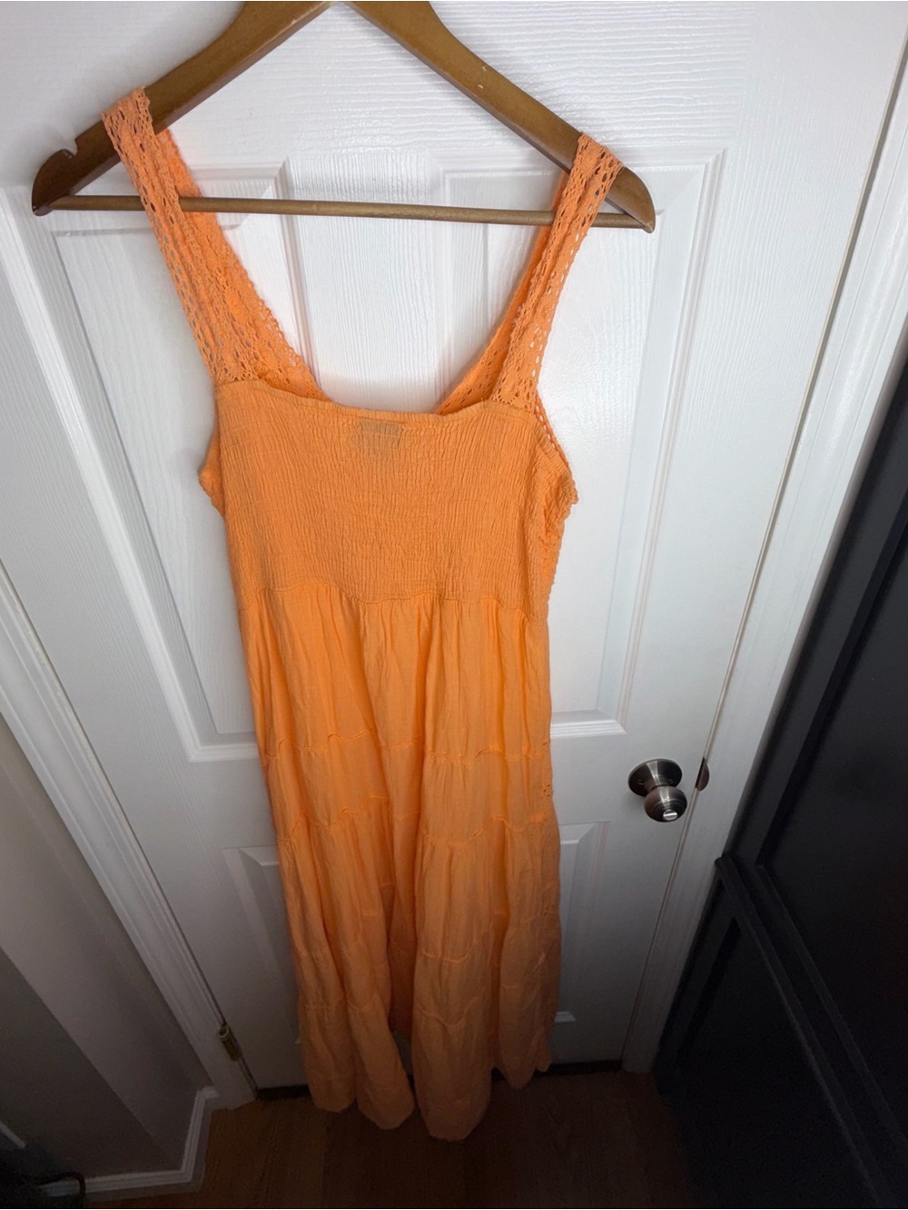 Rima Beachworld Womens S/M Maxi Dress Tiered Eyelet Crochet Orange Small - Picture 9 of 16